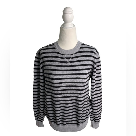 Magaschoni Gray Striped Crew Neck Long Sleeve Cotton Sweater sz S - Picture 1 of 6